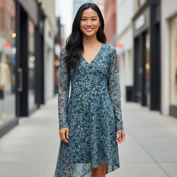 Oak & Trellis Dress NWT SZ XL Midi Oceanview Baby Doll Long Sleeve Sheer HOCO - Picture 1 of 11